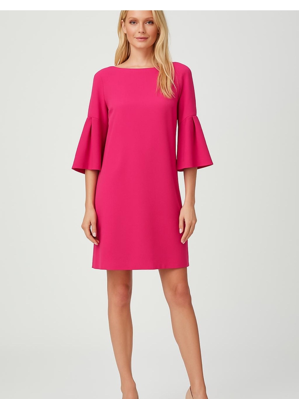 Badgley Mischka Hot Pink Bell-Sleeve Shift Dress size 6